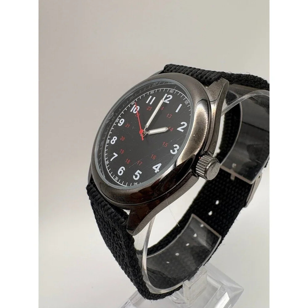 Vintage Military-Style Field Quartz Watch Black Dial | New Battery